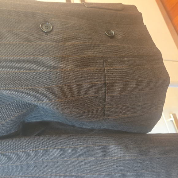 Harve Bernard Sport Wool Pin Striped Fringe Single Breasted Blazer Brown Size 10 - Picture 7 of 9